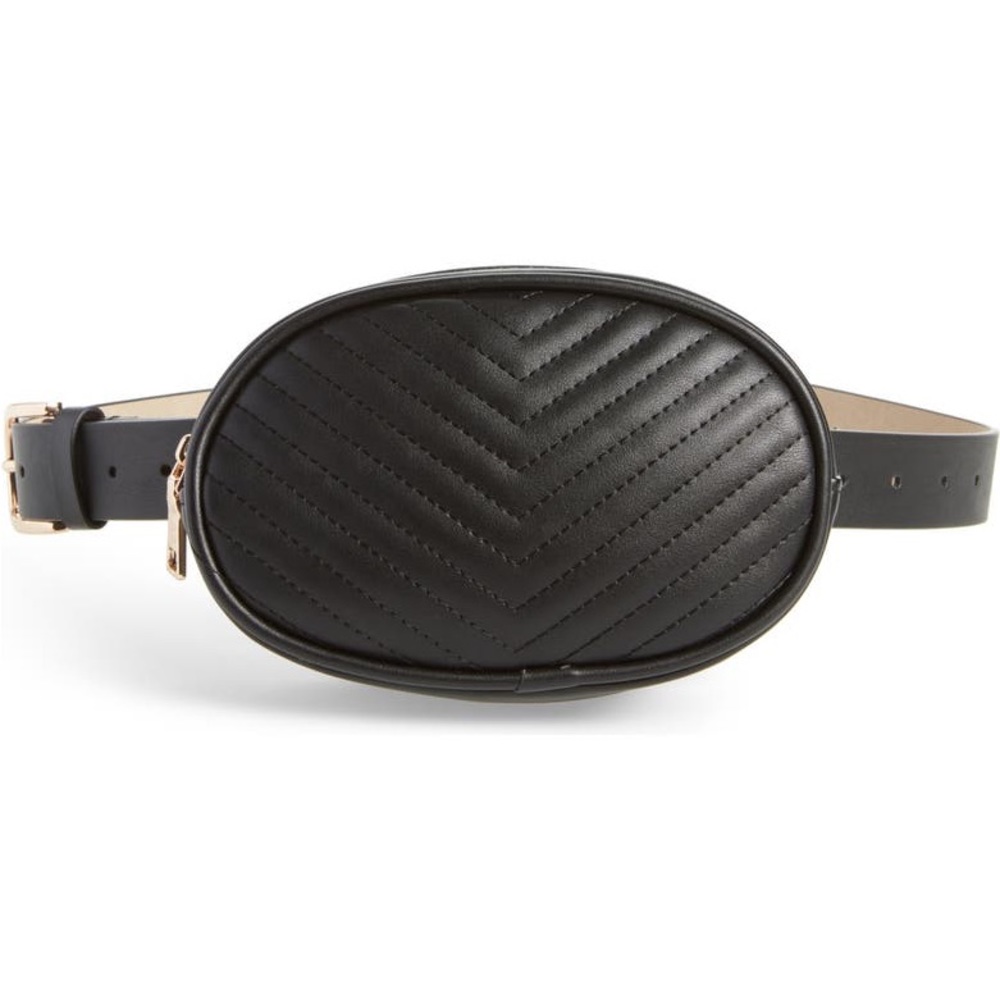 Steve Madden Black Quilted Chevron Adjustable Belt Bag Gold Tone Hardware